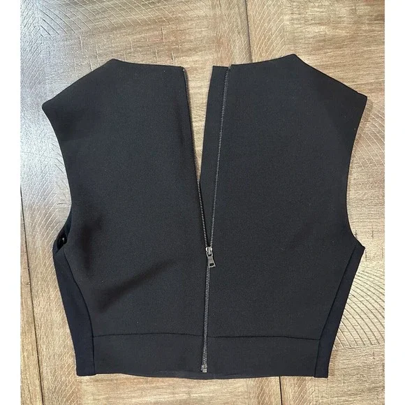 NWT BCBG MAXAZRIA Black Deep V-Neck Tank Crop Mesh Cutouts Womens Size XXS $198 - Picture 6 of 13